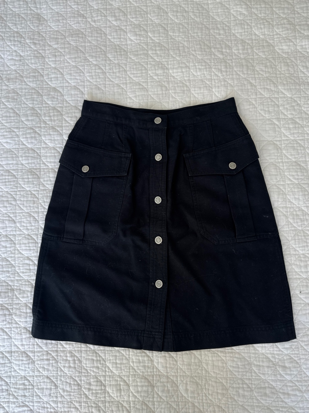 Emanuel Ungaro Black Button-Front Mini Skirt with Patch Pockets